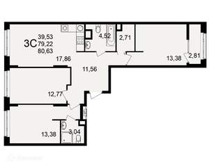3-к квартира, вторичка, 81м2, 8/26 этаж