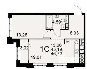 1-к квартира, вторичка, 45м2, 3/10 этаж