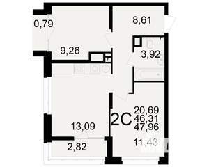 2-к квартира, вторичка, 46м2, 10/25 этаж