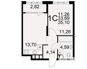 1-к квартира, вторичка, 34м2, 10/22 этаж