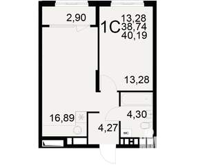 1-к квартира, вторичка, 39м2, 9/21 этаж