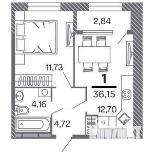 1-к квартира, строящийся дом, 36м2, 9/25 этаж