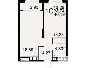 1-к квартира, вторичка, 39м2, 16/21 этаж