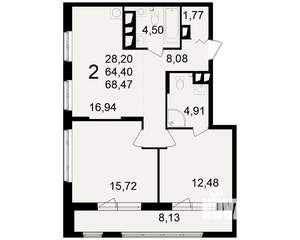 2-к квартира, вторичка, 64м2, 15/23 этаж