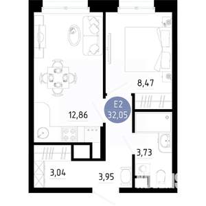 1-к квартира, вторичка, 32м2, 2/14 этаж