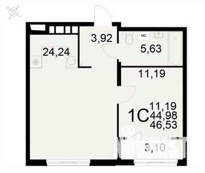 1-к квартира, вторичка, 47м2, 6/22 этаж