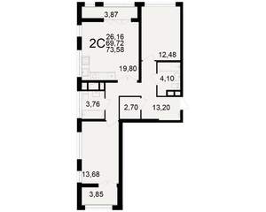 2-к квартира, вторичка, 70м2, 14/25 этаж