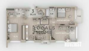 3-к квартира, вторичка, 88м2, 19/19 этаж