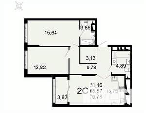2-к квартира, вторичка, 71м2, 4/26 этаж