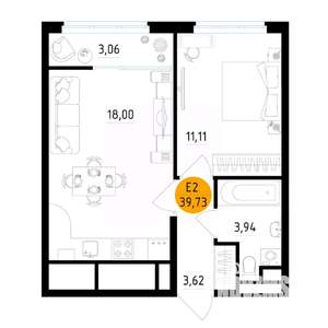 1-к квартира, вторичка, 40м2, 12/25 этаж