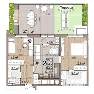 2-к квартира, вторичка, 92м2, 1/26 этаж
