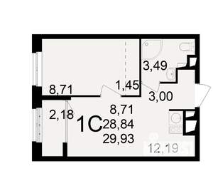 1-к квартира, вторичка, 29м2, 8/25 этаж