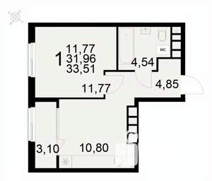 1-к квартира, вторичка, 34м2, 6/22 этаж