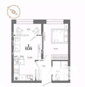 1-к квартира, вторичка, 34м2, 11/27 этаж