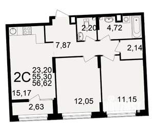 2-к квартира, вторичка, 55м2, 1/25 этаж