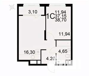 1-к квартира, вторичка, 39м2, 2/22 этаж
