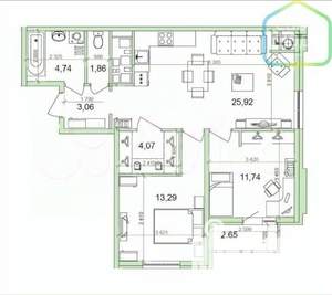 2-к квартира, сданный дом, 67м2, 19/20 этаж