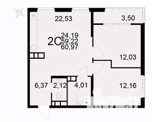 2-к квартира, вторичка, 61м2, 9/22 этаж