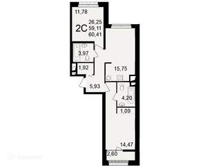 2-к квартира, вторичка, 60м2, 7/11 этаж