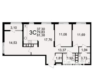 3-к квартира, вторичка, 80м2, 14/21 этаж
