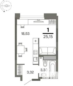 1-к квартира, вторичка, 25м2, 20/26 этаж