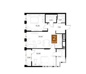 2-к квартира, вторичка, 86м2, 6/9 этаж