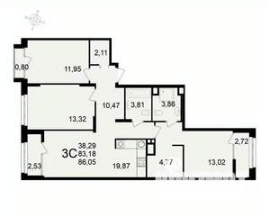 3-к квартира, вторичка, 86м2, 5/26 этаж