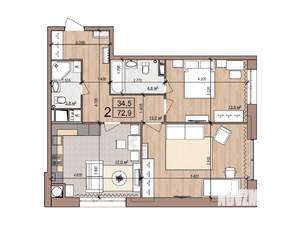 2-к квартира, вторичка, 73м2, 3/21 этаж