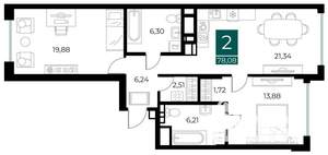 2-к квартира, вторичка, 78м2, 8/14 этаж