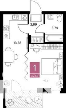 1-к квартира, вторичка, 33м2, 7/9 этаж
