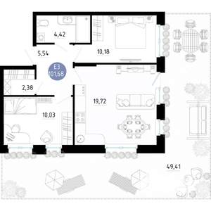 2-к квартира, вторичка, 102м2, 1/14 этаж
