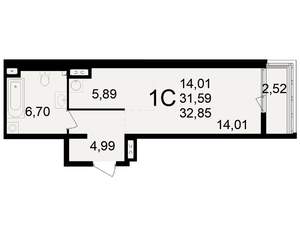1-к квартира, вторичка, 32м2, 3/23 этаж