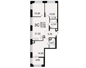 3-к квартира, вторичка, 71м2, 2/25 этаж