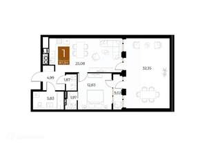 1-к квартира, вторичка, 88м2, 2/9 этаж