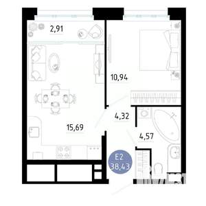 1-к квартира, вторичка, 38м2, 3/25 этаж