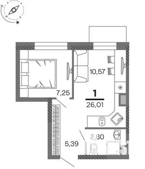 1-к квартира, вторичка, 26м2, 3/25 этаж