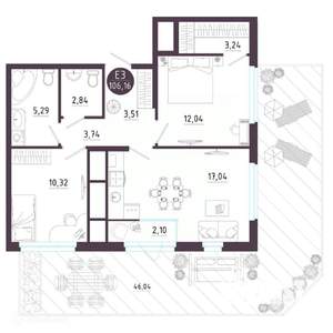 2-к квартира, вторичка, 106м2, 1/19 этаж