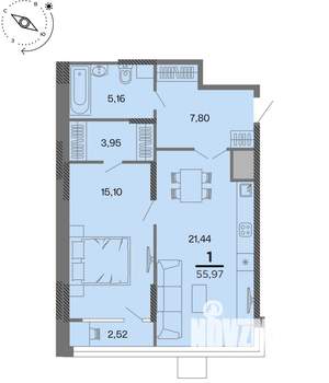 1-к квартира, вторичка, 56м2, 17/22 этаж