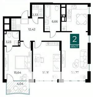 2-к квартира, вторичка, 89м2, 6/9 этаж