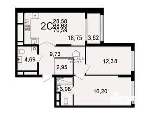 2-к квартира, вторичка, 71м2, 18/26 этаж