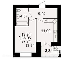 1-к квартира, вторичка, 38м2, 11/16 этаж