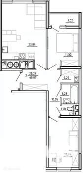 2-к квартира, вторичка, 69м2, 23/26 этаж