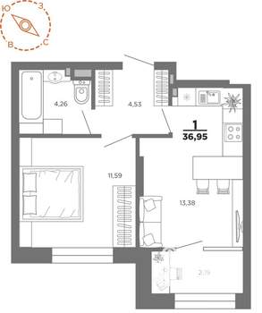 1-к квартира, вторичка, 37м2, 10/22 этаж