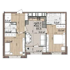 2-к квартира, вторичка, 66м2, 24/25 этаж