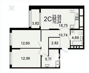 2-к квартира, вторичка, 70м2, 23/26 этаж