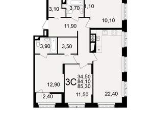 3-к квартира, вторичка, 85м2, 6/10 этаж