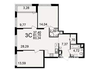 3-к квартира, вторичка, 82м2, 4/25 этаж