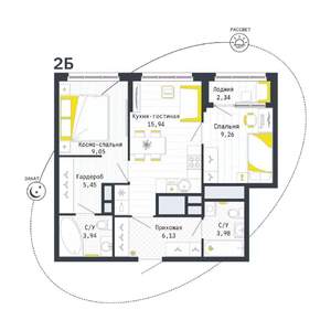 2-к квартира, вторичка, 55м2, 23/25 этаж