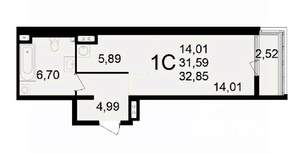 1-к квартира, вторичка, 33м2, 6/24 этаж