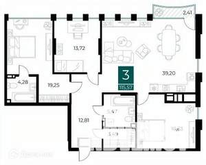 3-к квартира, вторичка, 116м2, 3/14 этаж